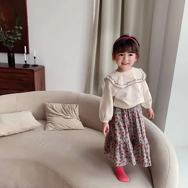 

2021 Spring New Baby Girls Blouse Children Kids Long Sleeve Shirt Girl Large Lapel Shirt Fashion Spring Girls Tops