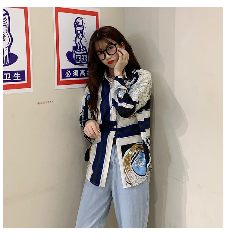 

blusas mujer de moda turn-down collar button print streetwear style spring autumn womens tops and blouses Women's Clothing