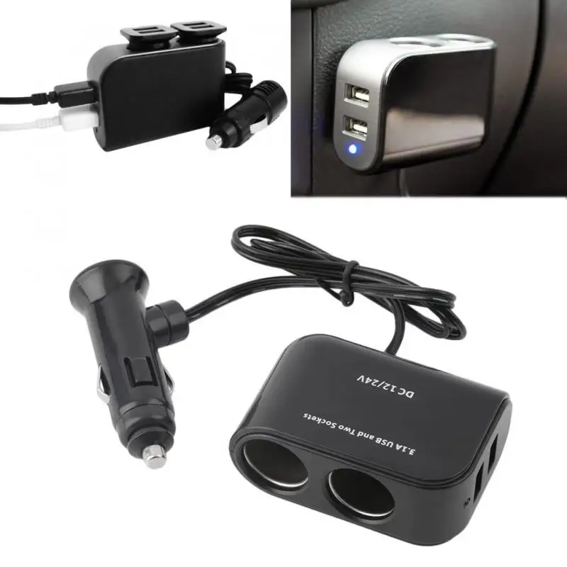Автомобильный Питание 2 Порты USB & розеток с разъемом 12V/24V автомобиль Зарядное