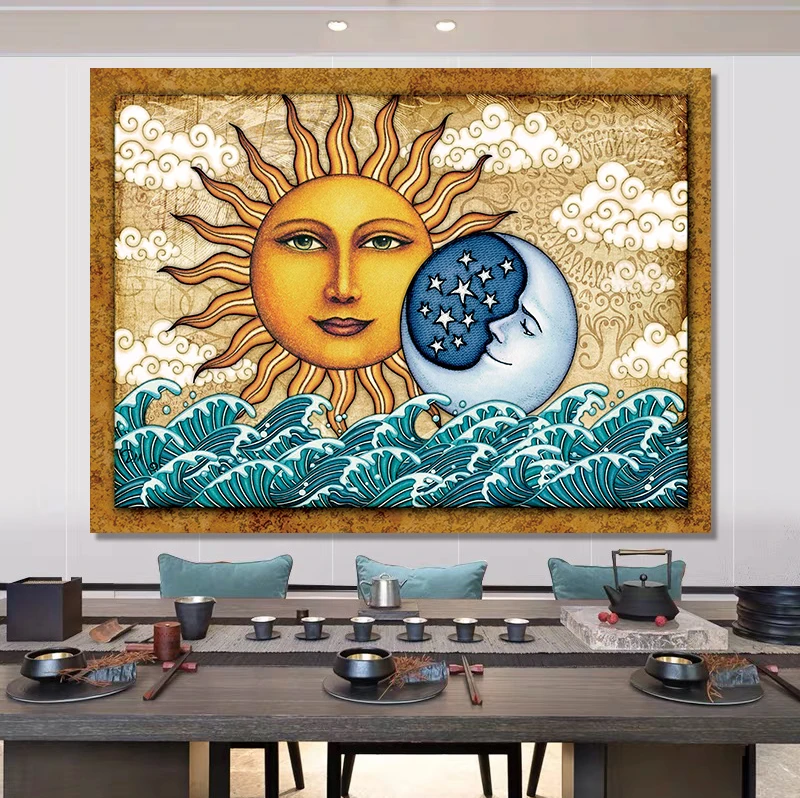 Психоделический гобелен с принтом солнца красочная луна художественный
