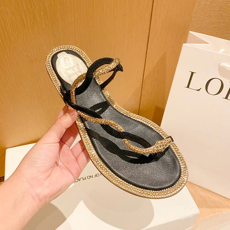 

Genuine Leather Shallow Low Heels shoes 2021 New cross crystal Women flat slippers Party Basic Casual Shoes Woman size 40 41