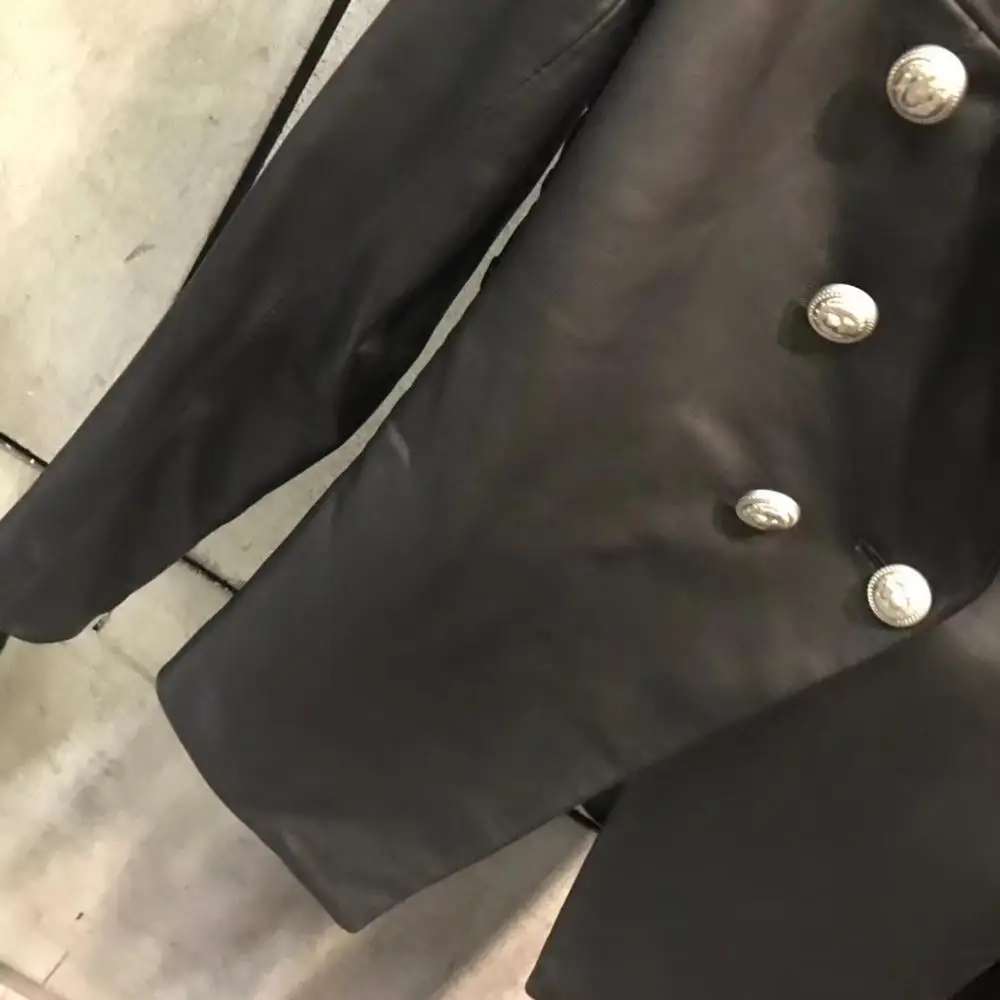 Sheepskin coat real genuine jacket with buttons 2020 autumn fashion overcoat leather business suit women