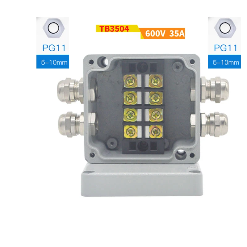 2 in 2 out box 35A IP65 водонепроницаемый кабель проводки алюминиевая распределительная коробка 1 вход 1 выход 80*76*57 мм с UK2.5B din-рейку клеммные блоки - Цвет: 2 in 2 out box 35A