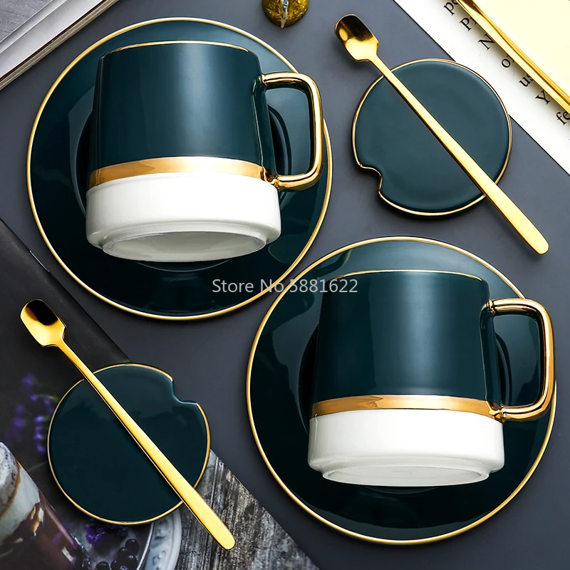 

Ceramic mug with lid spoon creative personality trend cup simple couple drinking cup household coffee cup