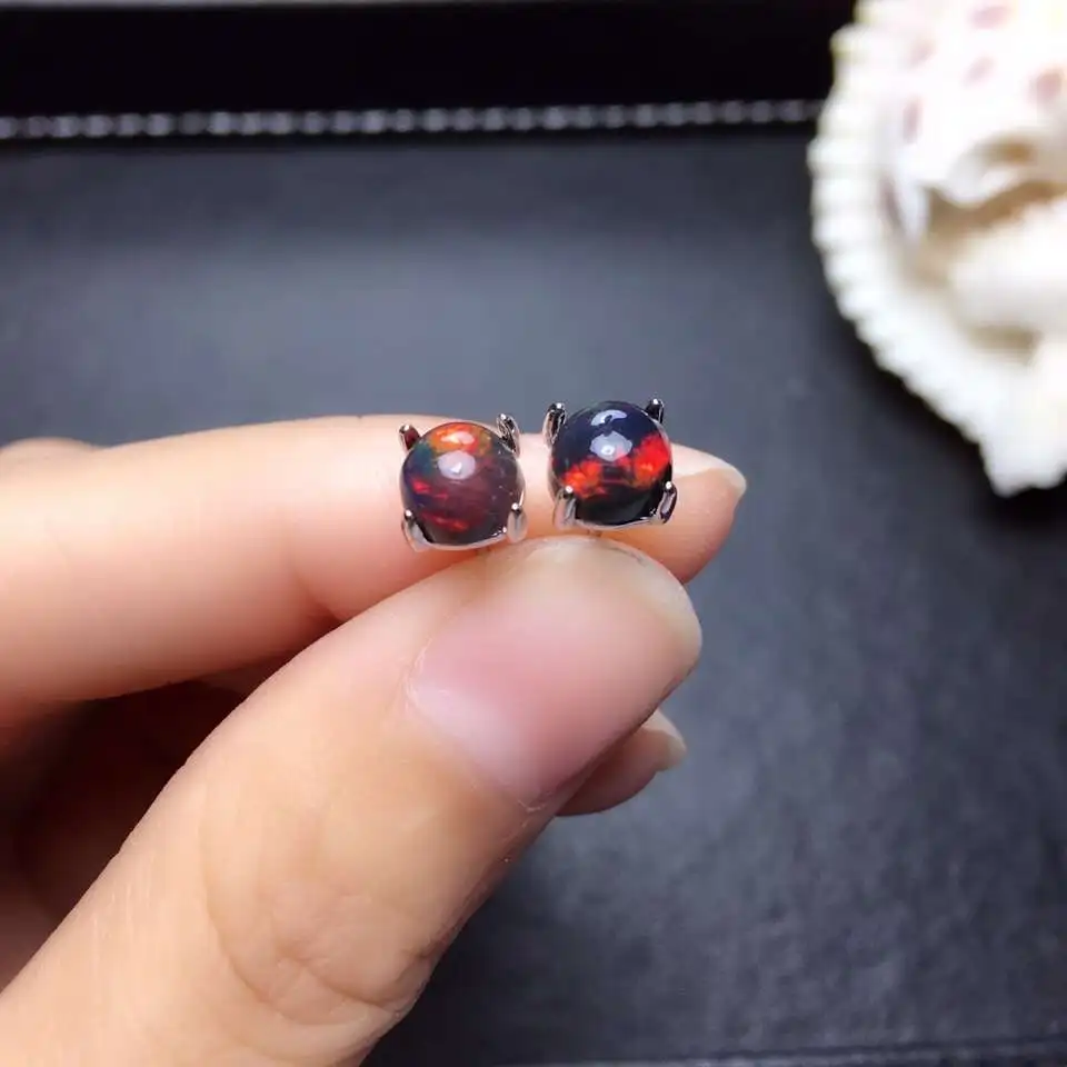 Серьги женские из серебра 925 пробы с черным опалом | Украшения и аксессуары