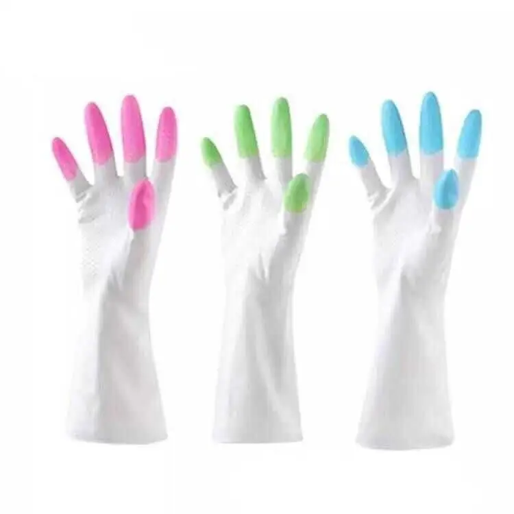 

Dishwashing Gloves Fingertips Clean Waterproof Laundry Clothes Housework Pvc Plastic Latex White Dazzle Fingers