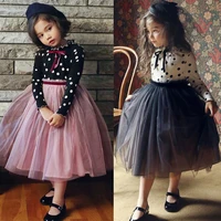 3 8 years autumn dress for girls flower lace long sleeve backless tulle dresses wedding party princess bridesmaid formal gown