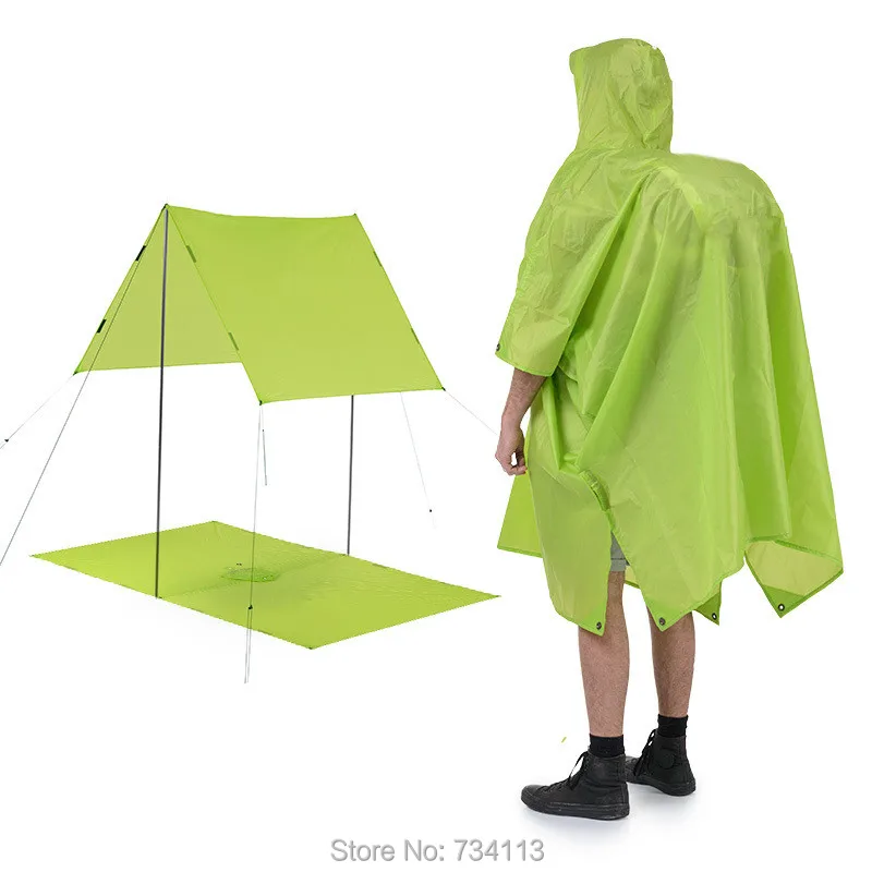 

Rain Poncho 3in1 Multipurpose Climbing hiking Cycling Rain Cover Backpack Moistureproof use as Tent Mat Awning 160-185CM