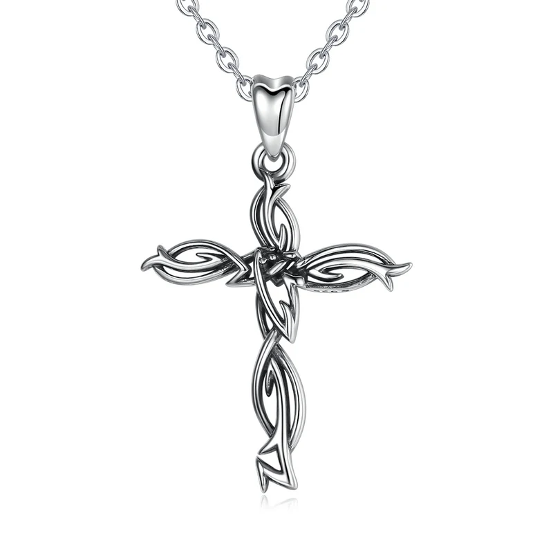 

EUDORA Sterling Silver Vintage Cross Pendant Necklace with 45cm Link chain Cross Charm Women Fashion Jewelry Birthday Gift D417