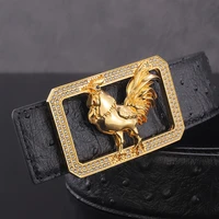 fashion fancy black belt male jeans casual high end rooster copper buckle brand leather designer cinto masculino