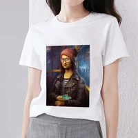 basic summer womens clothing t shirt casual punk funny art print pattern daily commuting slim round neck polyester white top