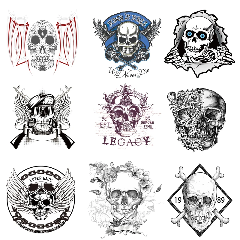 

Iron on Transfer for Clothing Thermoadhesive Patches Textile Vinyl Diy Skull Stickers Stripes Thermotransfer for Punk Clothes I