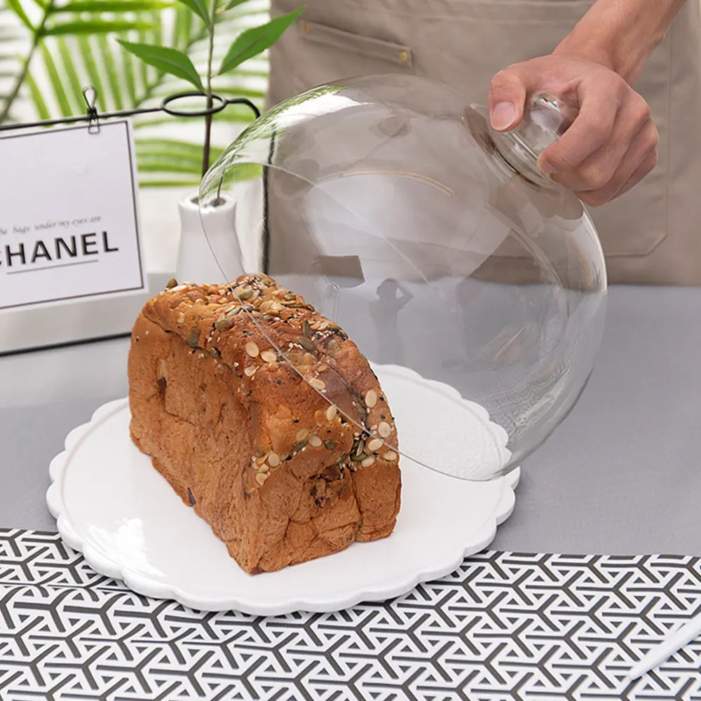 

1 Set Glass Cake Food Cover Dust-proof Cover Ceramic Pastry Bread Plate (White)