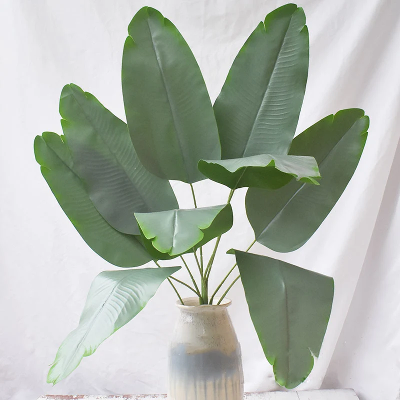 82cm 9fork Large Artificial Musa Tree Plastic Palm Leaves Fake Tropical Green Plant Canna Foliage Branch for Home Party Decor