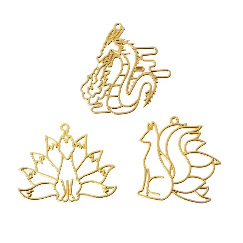 4 шт лиса Дракон открытый ободок Шарм металлическая рамка полый кулон УФ Смола