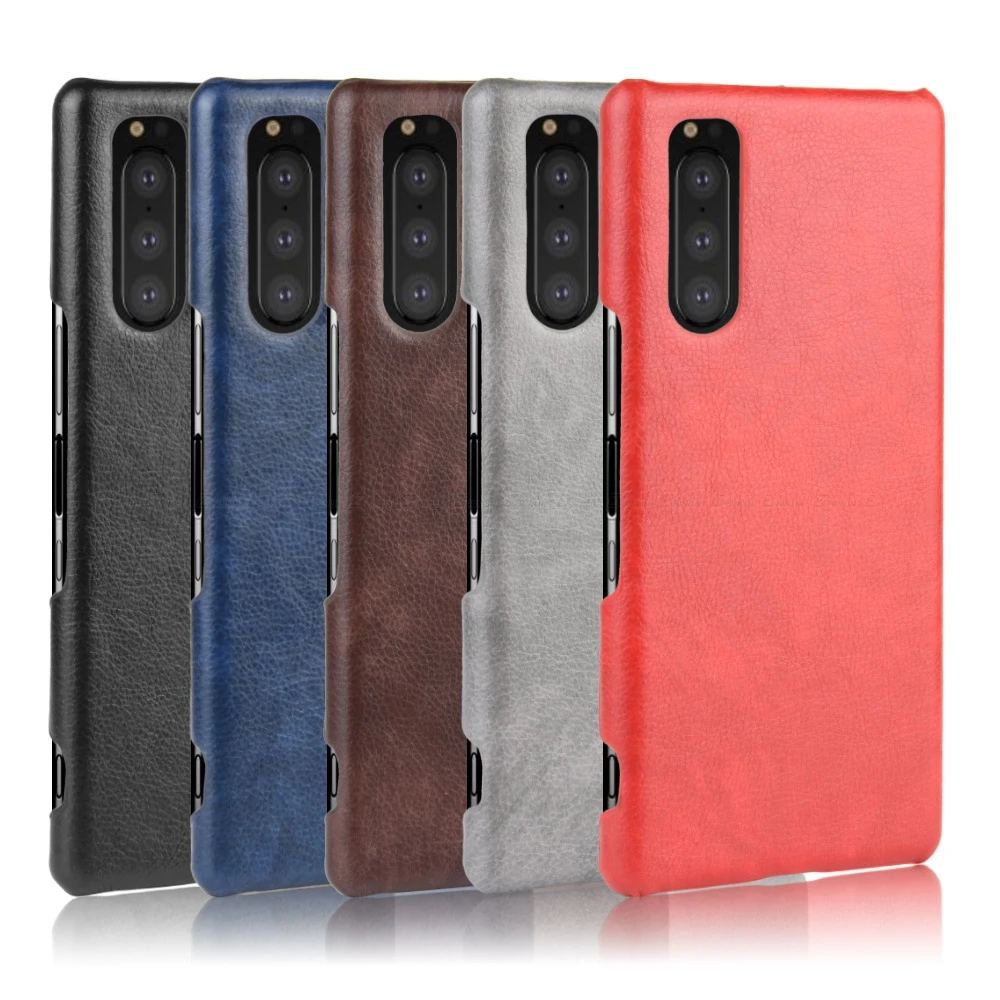 Retro Litchi PU Leather Pattern Hard PC Back Cover For Sony Xperia 1 5 8 10 Plus Ace Pro I II III IV Lite Shockproof Phone Case images - 6