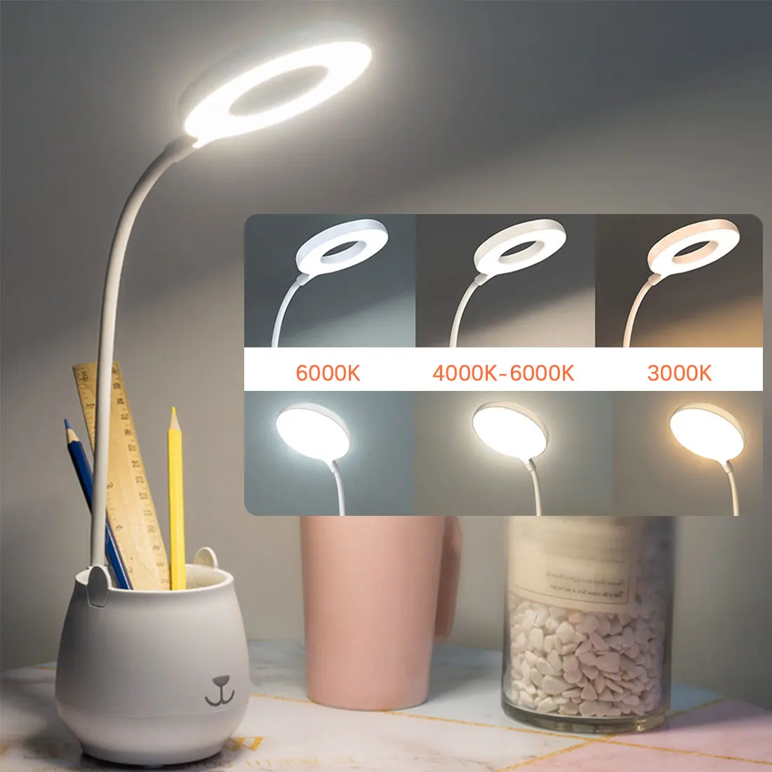 

3 in 1 Light LED Rechargeable Eye Protection Learning Wireless Charging Children's College Dormitory Table Lamp Bedroom Bedside
