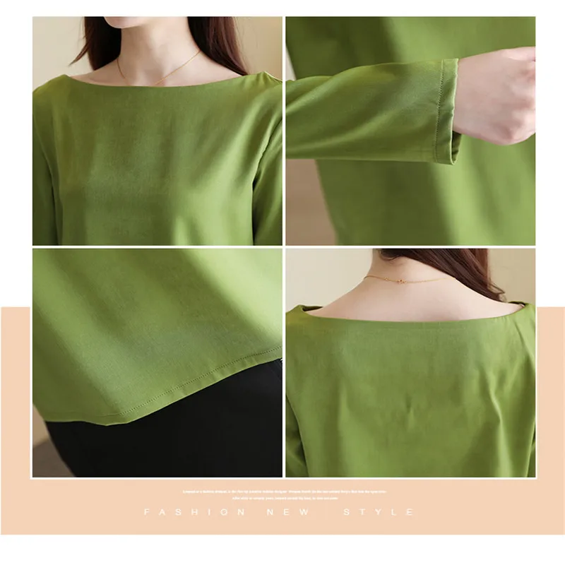 

Long Sleeve Women Blouses Chiffon Short Elegant Tops Female Loose Fashion Slash Neck Spring 2020 Basic Blusa Feminina M362