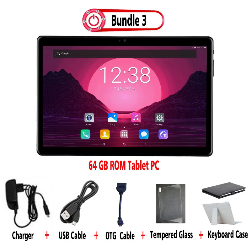 64G ROM Add Keyboard 10 дюймовый планшетный ПК 1920*1200 ips 2.5D закаленное Стекло Deca Core, размер экрана 6 ГБ Оперативная память 128 Гб Встроенная память 4 аппарат не привязан к оператору сотовой связи Android 8,1 Bluetooth, Wi-Fi, 13MP gps+ подарки - Комплект: 64G ROM Add Keyboard