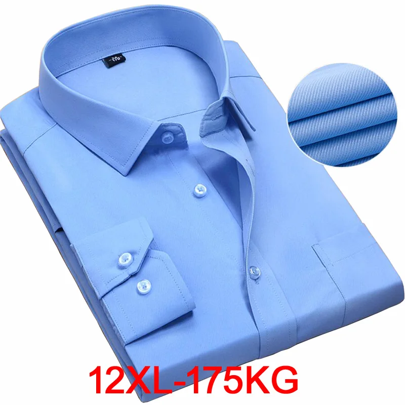 Camisa de algodón con bolsillos para hombre, ropa formal para oficina y trabajo, color azul y rosa, talla grande 8XL, 9XL, 10XL, 12XL, para otoño y primavera