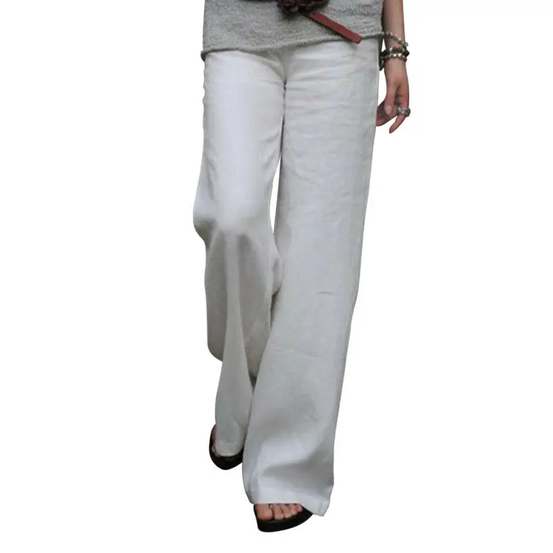 

Fashion High Waist Womens Formal Wide Leg Trousers Cotton Linen Joggers Solid Baggy Pants Bottoms Solid Summer Pants