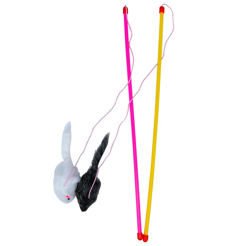 Игрушка для котят мышь на удочке перо игрушка кошек домашних животных кроличий