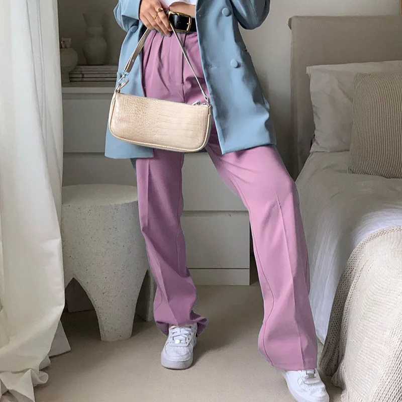 Однотонные повседневные брюки с высокой талией женские винтажные осенние