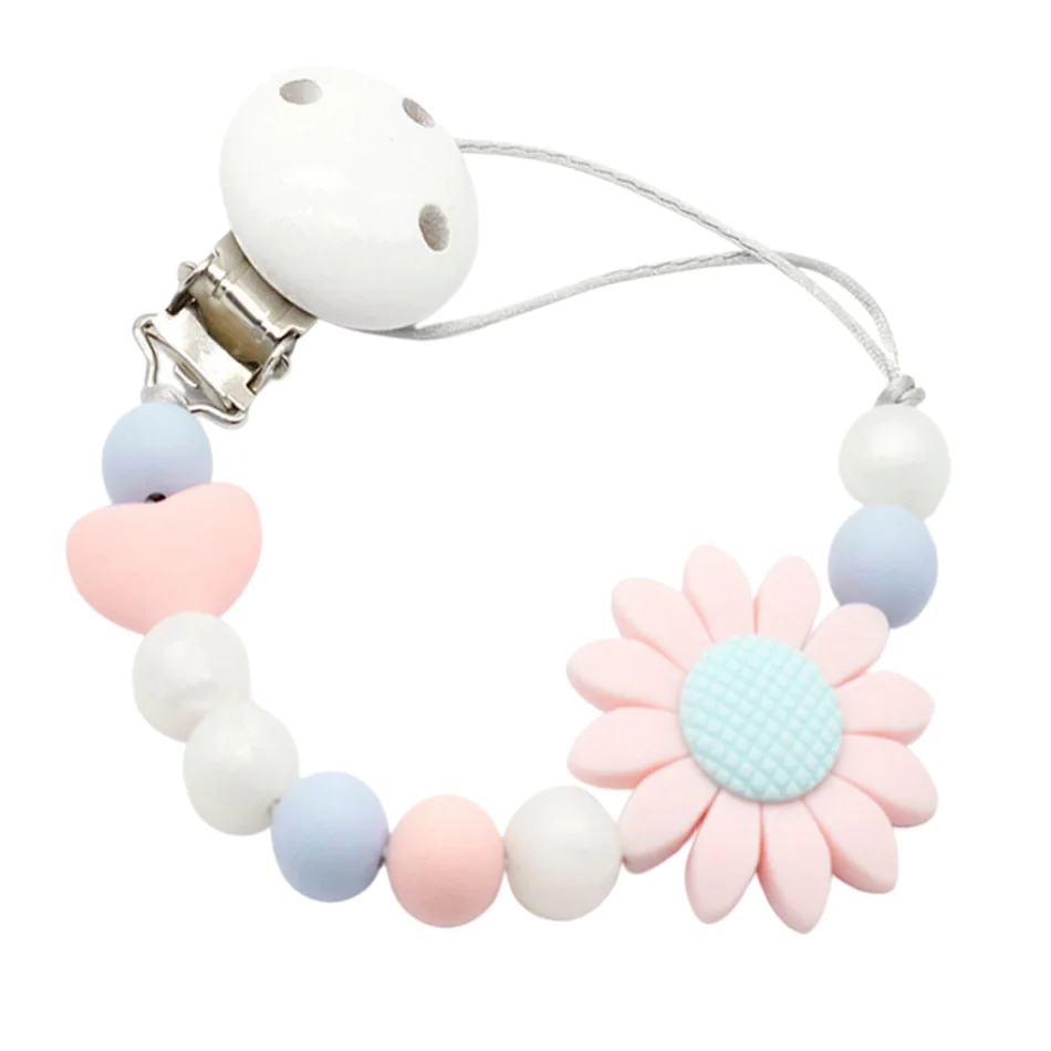 

Personalized Silicone teething pacifier clips with Safe ABS beads Silicone pacifier chain Holder For Nipples baby chew toys
