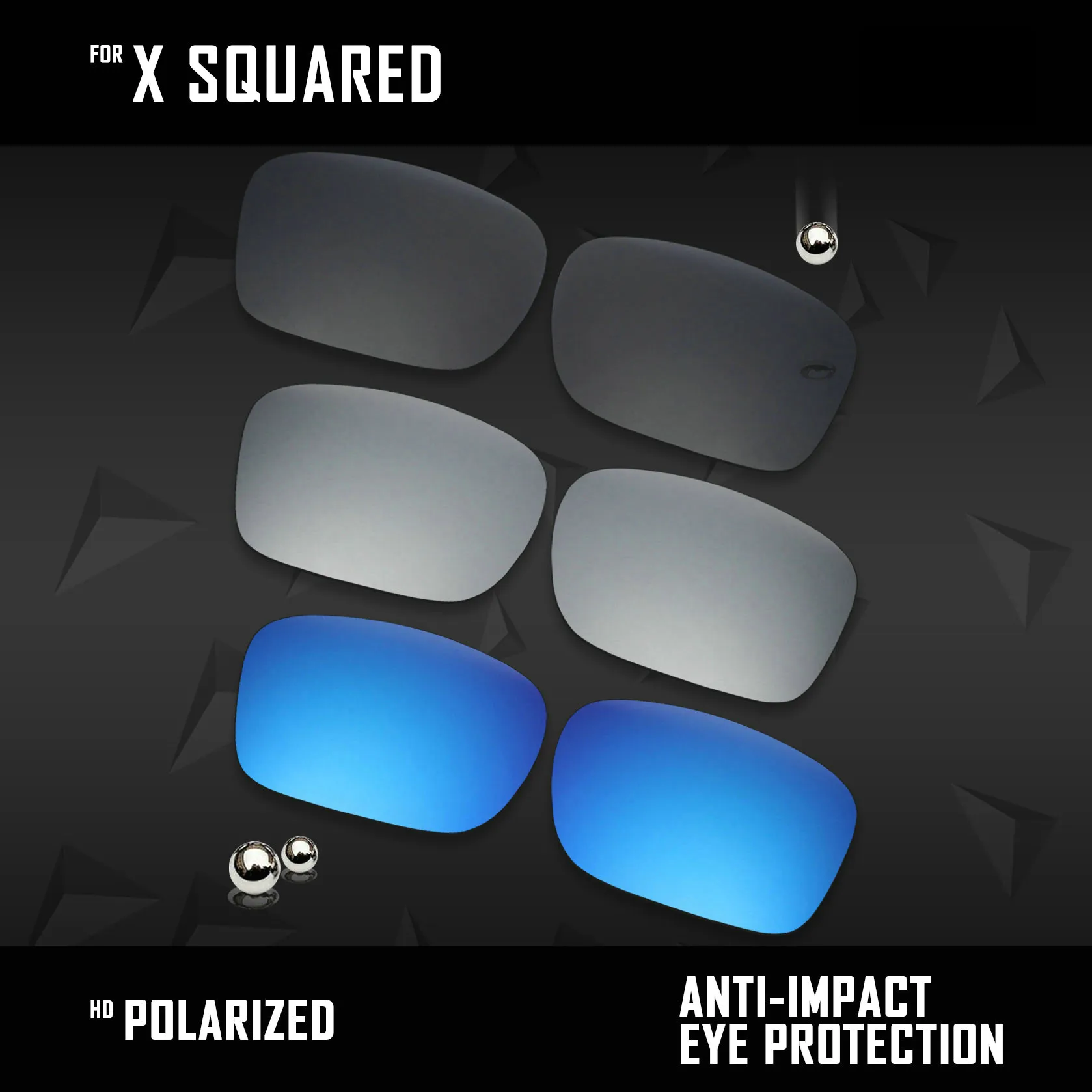 OOWLIT 3 Pairs Polarized Sunglasses Replacement Lenses for Oakley X Squared OO6011-Black & Silver & Ice Blue
