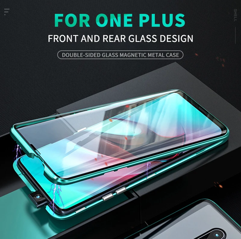 Магнитный поглощающий металлический чехол s для Oneplus 7 Pro 6 T, чехол для телефона, двустороннее стекло, 360, противоударный чехол для Oneplus 7 6