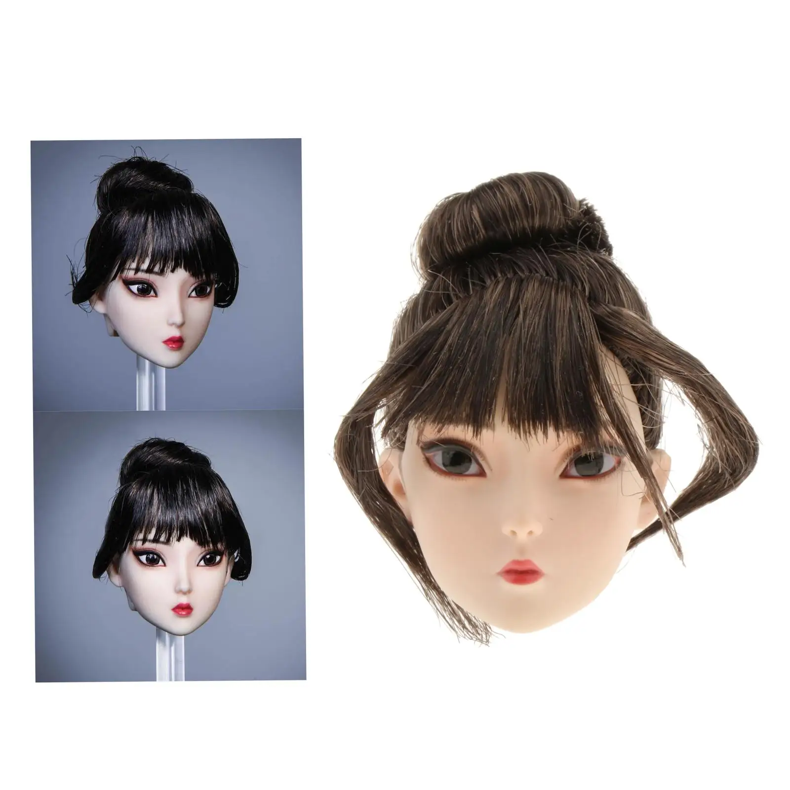 

1/6 Scale Head Sculpt with Long Hair for 12" Female Body, Lovely Expression,