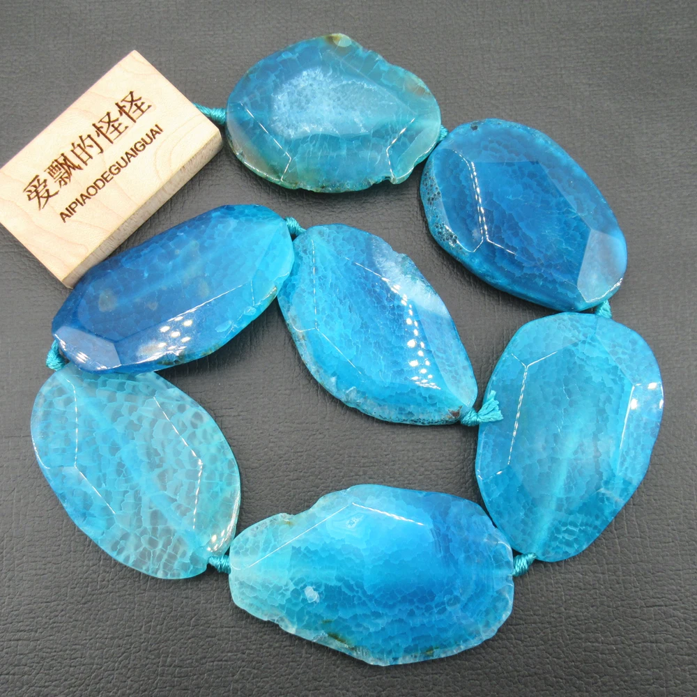 

APDGG 16.5" 34x48mm-37x60mm Natural Blue Grain Rough Agate Geode Druzy Freeform Slab Nugget Gems Stone Loose Beads Jewelry DIY