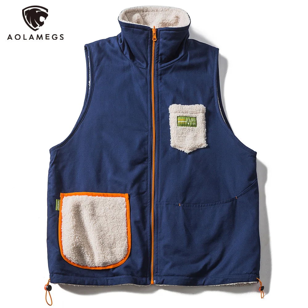 

Aolamegs Men Sleeveless Vest Jackets Autumn Winter Pockets Casual Jacket Hip Hop Patchwork Waistcoat for Women Men Streetwear