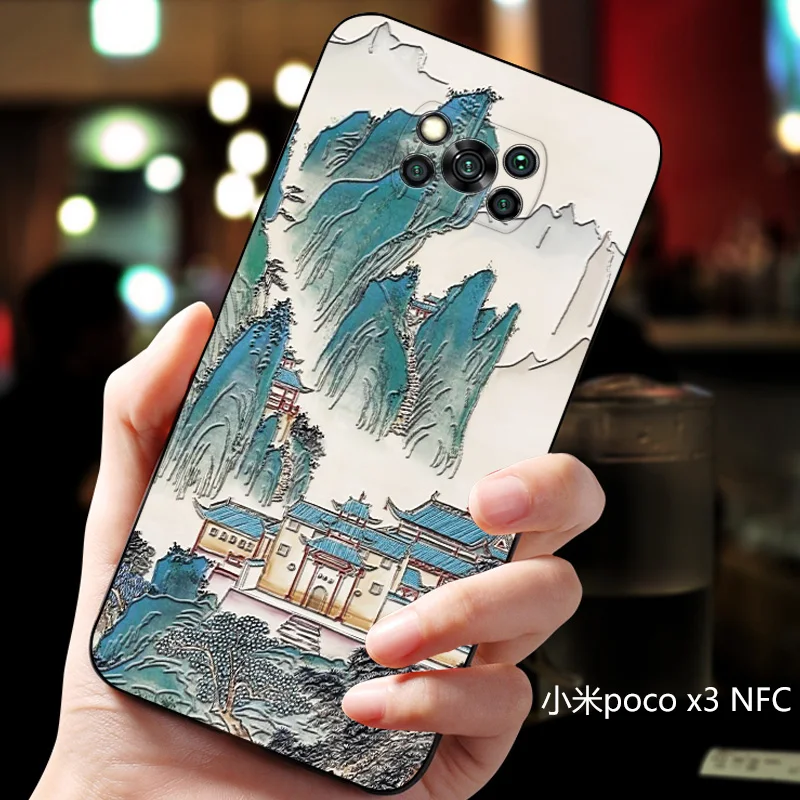 Чехол pocox3 с тиснением nfc Винтажный чехол в восточноазиатском китайском японском
