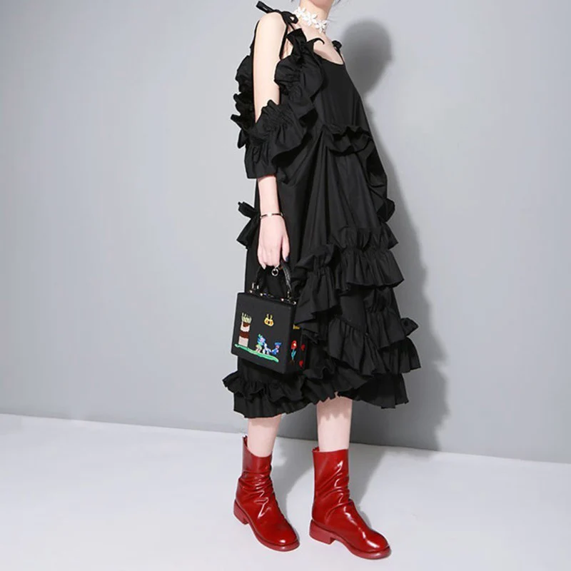 [EAM] Новинка 2017 года осень нерегулярные Многослойные оборки одноцветное Цвет