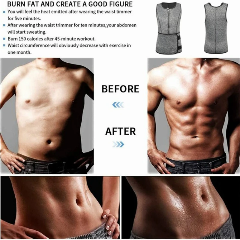 

Men Body Shaper Neoprene Sauna Vest Waist Trainer Belt Sweat Shirt Corset Tops Abdomen Slimming Shapewear Fat Burn Fitness Top