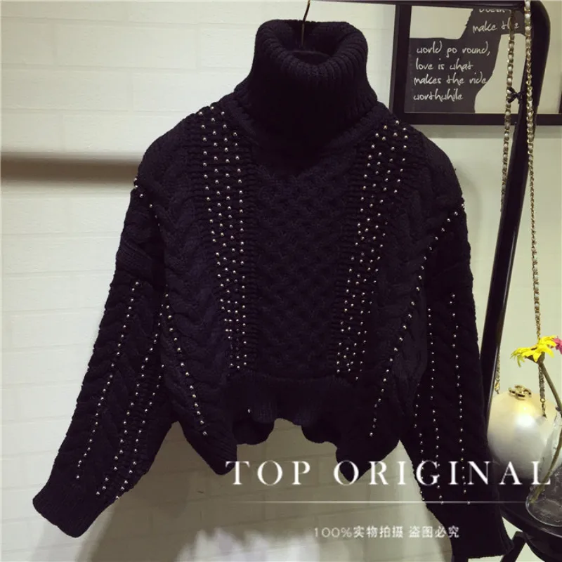 2019 Real Jumper Pullover Women Sweater The New Female Manual Order Bead Cord Knitting Brief Paragraph Raglan Sleeve Turtleneck | Женская