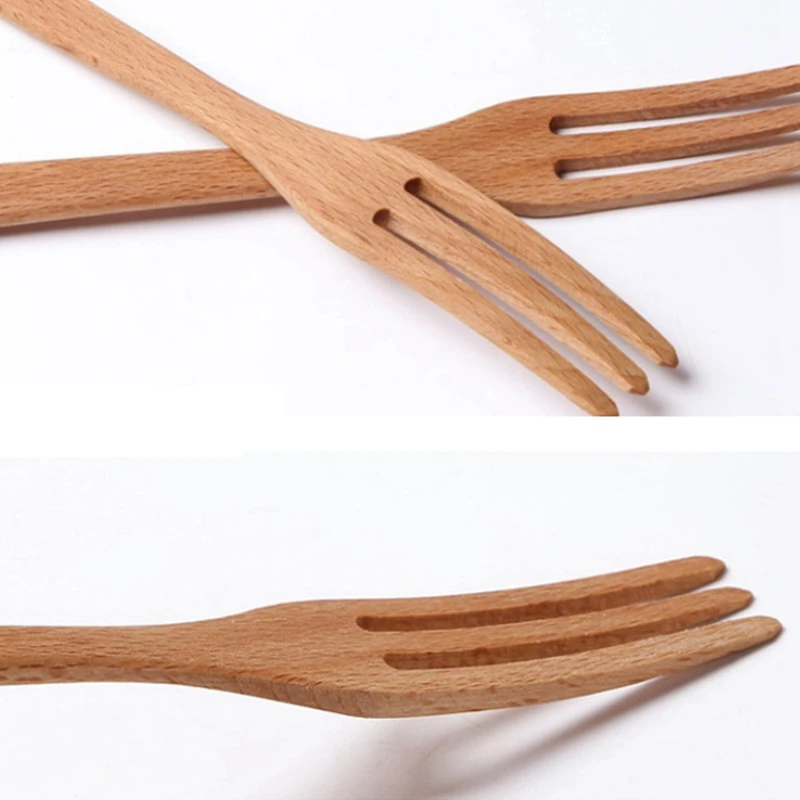 

Beech Fork Creative Wooden Tableware Kitchen Tools Fruit Wooden Fork Pizza Wooden Fork, 10PCS