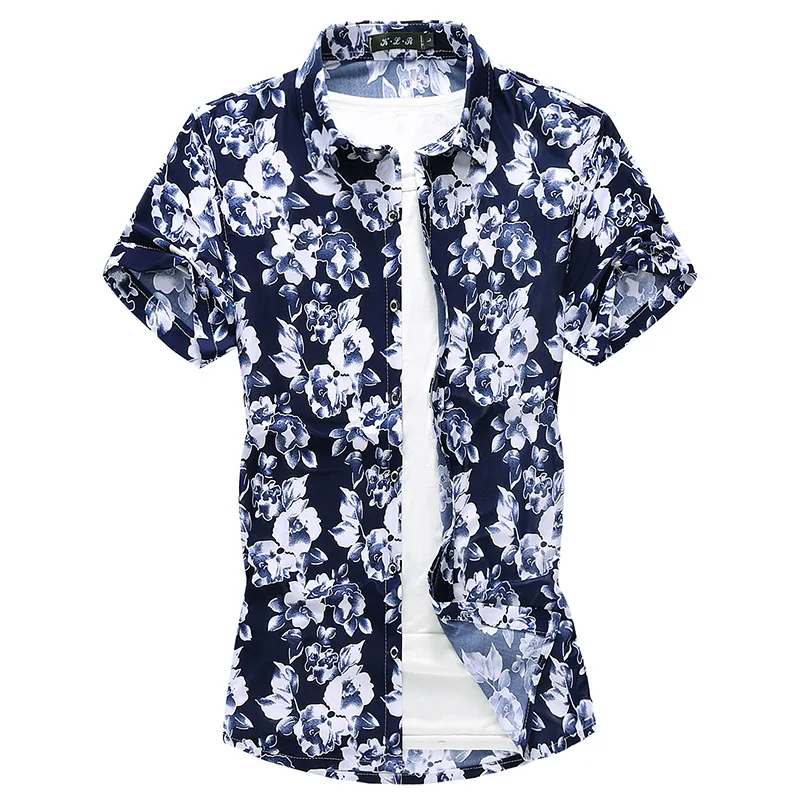 

Men Clothing 2021 Summer Plus Size Business Flower Shirt New Stretch Mercerized Cotton Short-sleeved Shirt for Men