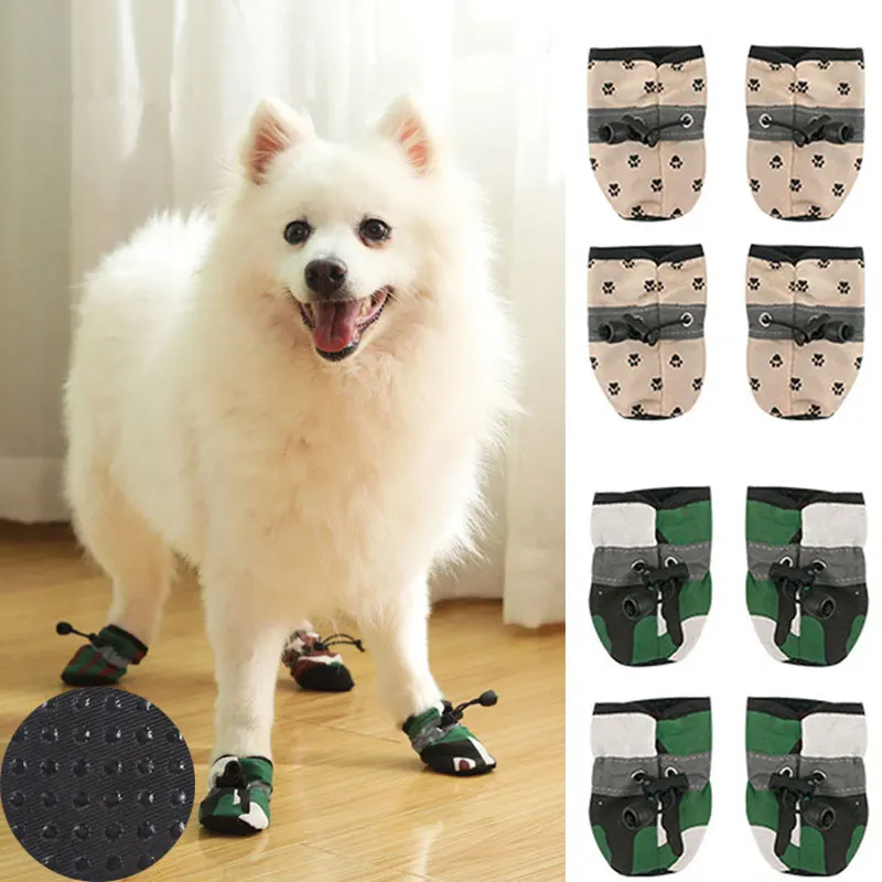 

4Pcs/set Cute Pet Dog Shoes Rubber Cotton Socks Waterproof Non-slip Dog Rain Snow Boots Socks Footwear For Puppy Small Cats Dogs