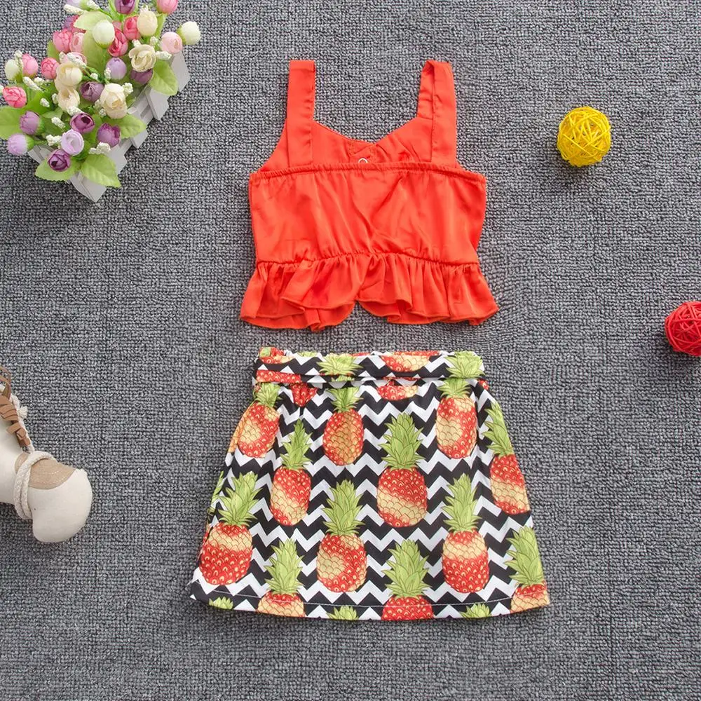 CYSINCOS 2020 Summer Toddler Pineapple Print Suits For Baby Clothes Set Kids Girls Sleeveless Camisole Top T-shirt Skirt Outfits | Мать и