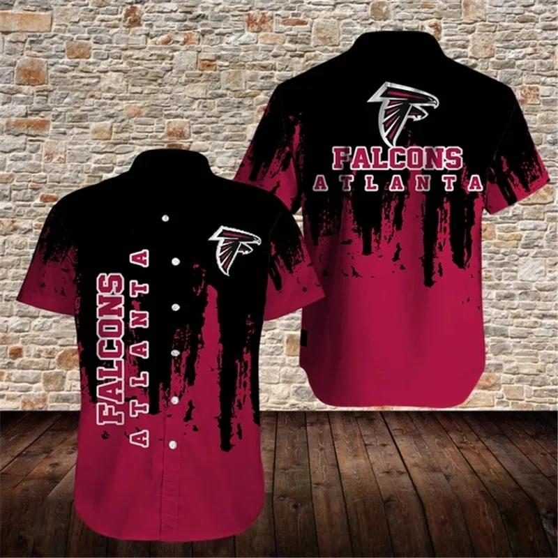 

Redcats Fashion men's Falcons Shirts Black Red Stitching Graffiti Paint Letter Print men's 3D Hawaiian Shirt