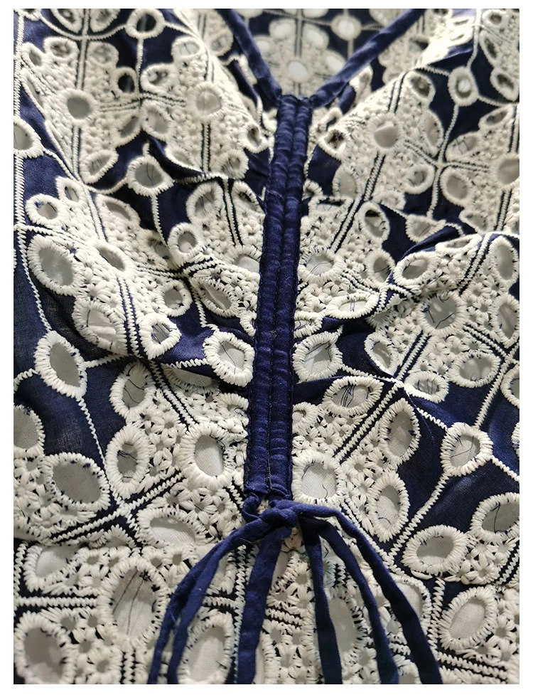 

France Sexy Cotton Summer Dresses Female New Retro Hollow Out Lace Embroidery Slim Ruffle Sleeve Short Mini Dress Women Clothing