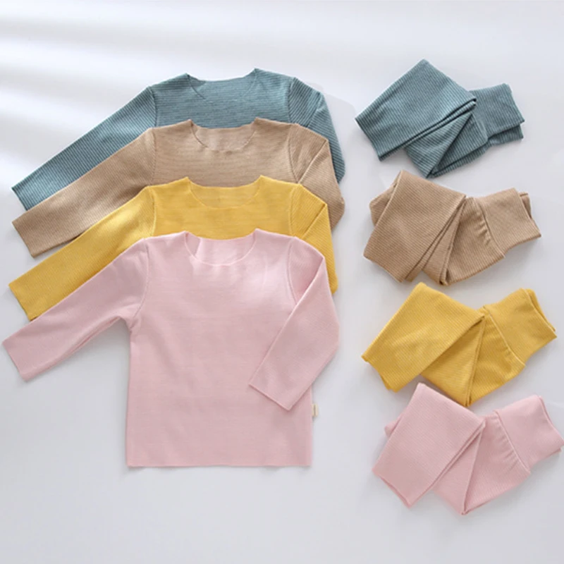 

Комплект одежды для девочек, Осенний хлопковый Повседневный однотонный топ с длинным рукавом + брюки, костюм для ребенка 0-24 месяца