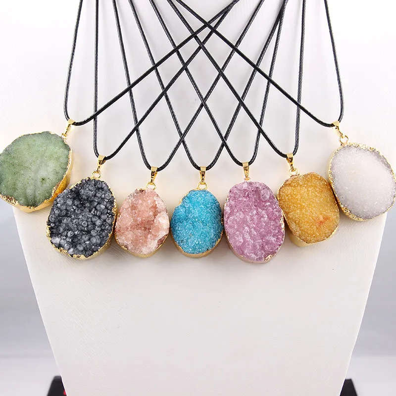 Красочное ожерелье Drusy с друзой модные Асимметричные подвески из натурального