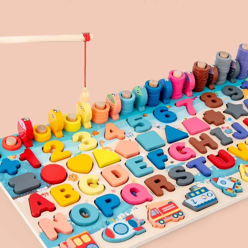 

Toys Seven-In-One Number Plate Children's Fishing Toys Puzzle Baby Early Education Wooden Games for Toddlers