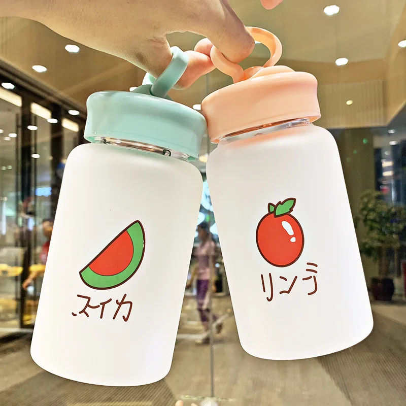 Новый Kawaii фрукты матовая Стекло бутылка для воды Портативный милые Молодежные