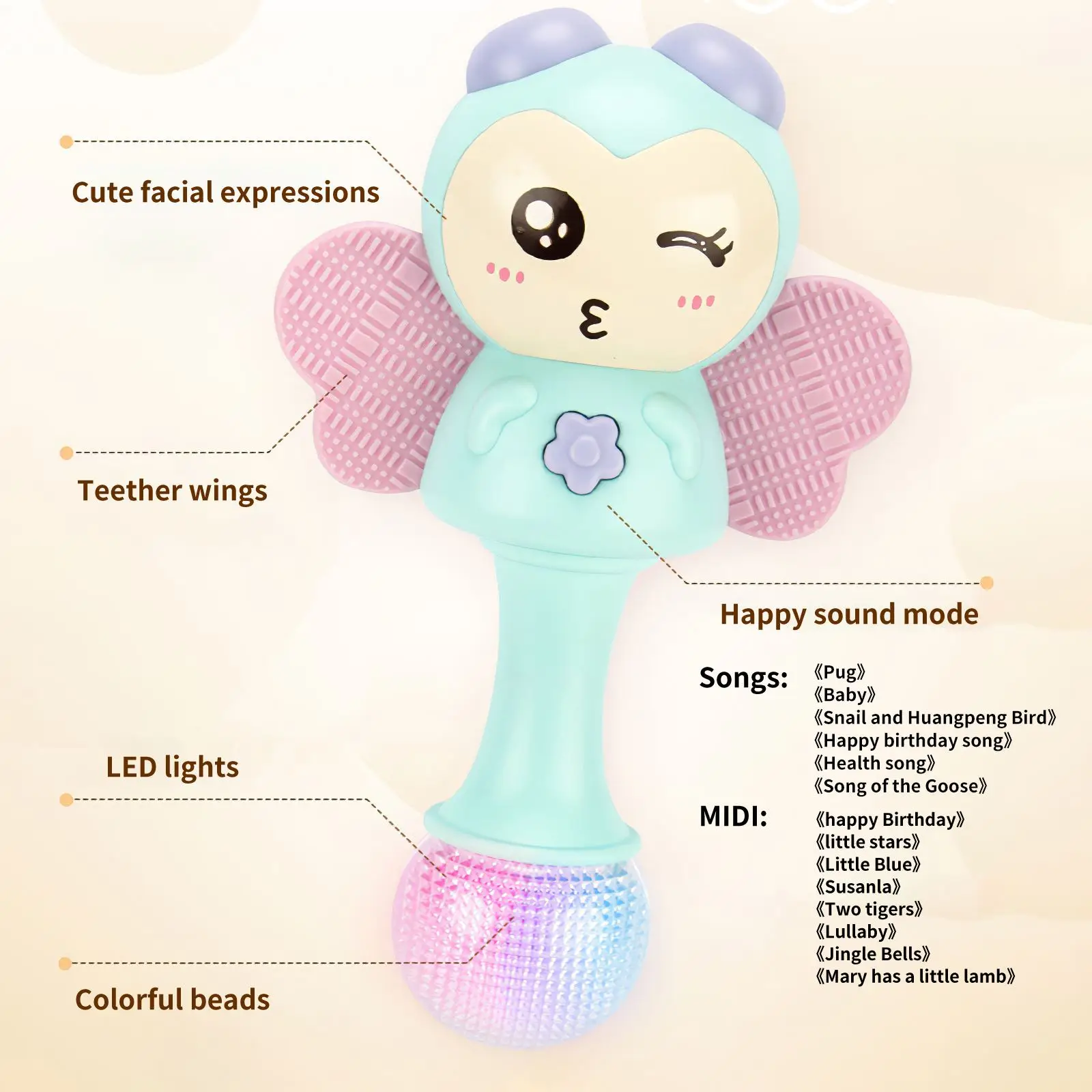 

Baby Music Rattle Bear Teether Toys for Child early Education Mobile Cot Kids Bed Newborn Rattle Toys Infant Pacifier Weep Tear