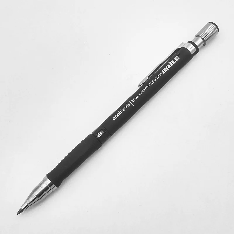 Black pen 1 шт. механический карандаш, 2,0 мм свинцовый стержень, черный/синий/серебристый бочонок автоматический карандаш для экзамена Рисование школьные офисные принадлежности - Цвет: Black pen