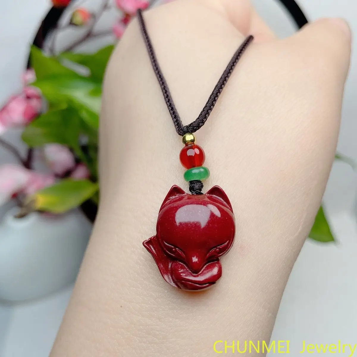 

Модное кольцо Cinnabar Jade Fox Love с кулоном Тыква ювелирные изделия китайская ручная резная лечебная цепочка для женщин и мужчин подарок на свитер